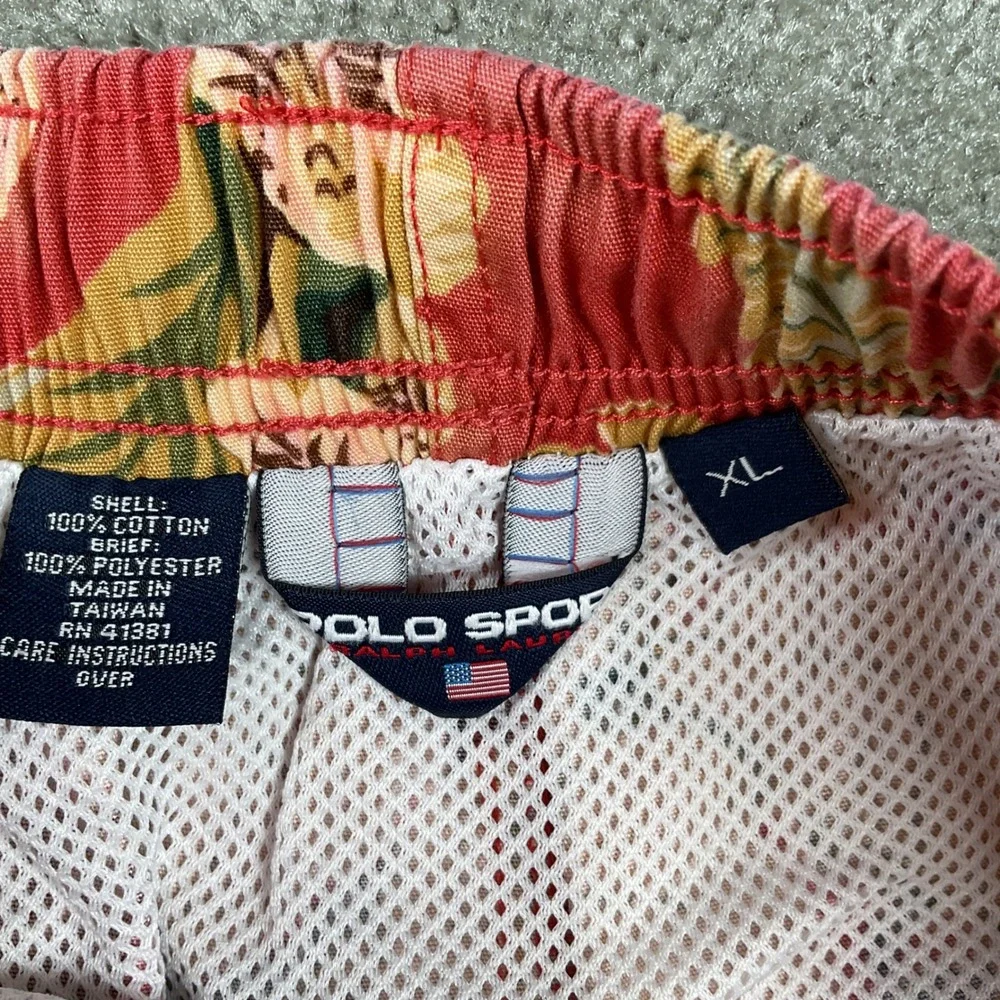 Vintage Polo Sport Ralph Lauren Mens XL Pink Tropical Floral  Swim Trunks cotton